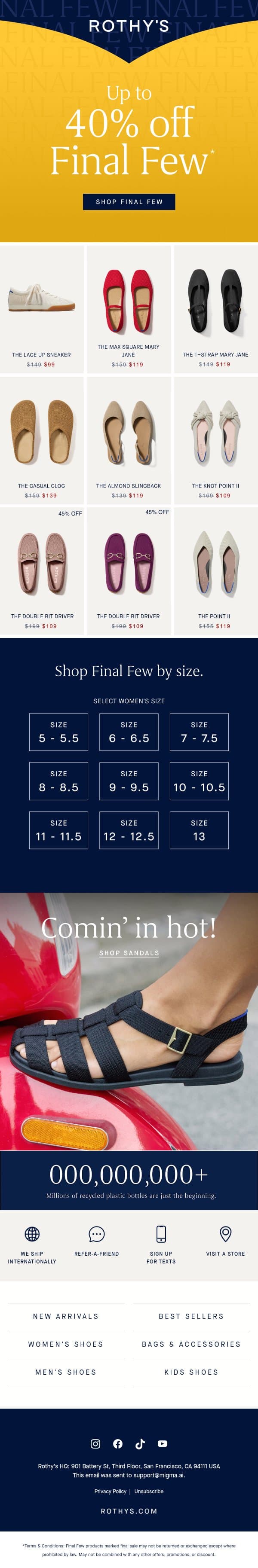 NEW! FINAL! FEW! email from Rothy's screenshot