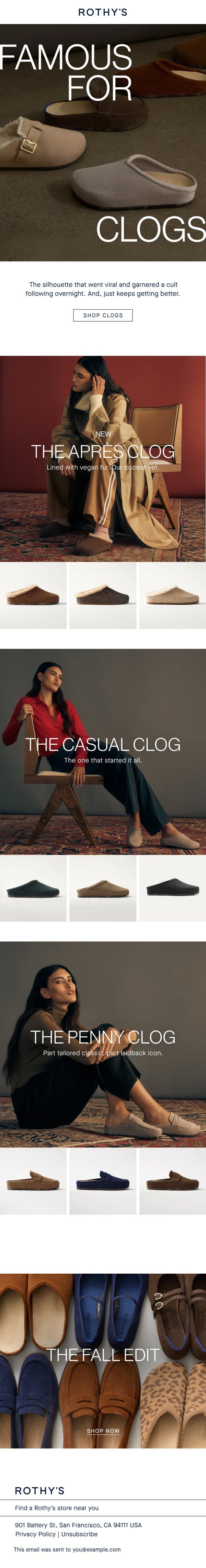 FAMOUS FOR CLOGS email from Rothy's screenshot