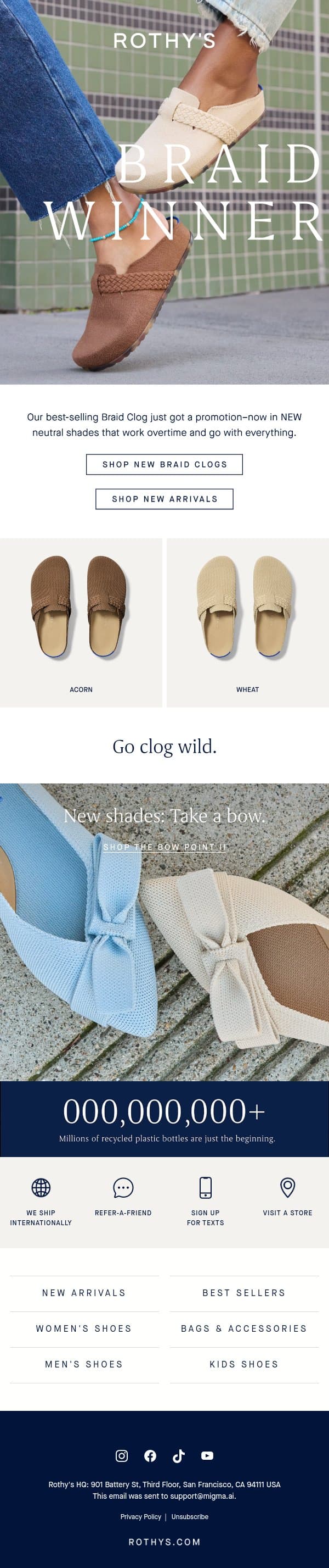 New shades. Same Braid Clog. 🤎 email from Rothy's screenshot