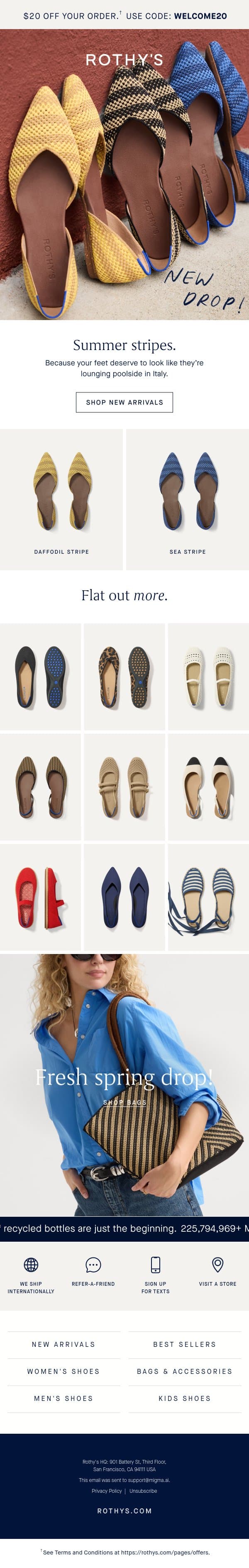 Summer is for new stripes. email from Rothy's screenshot