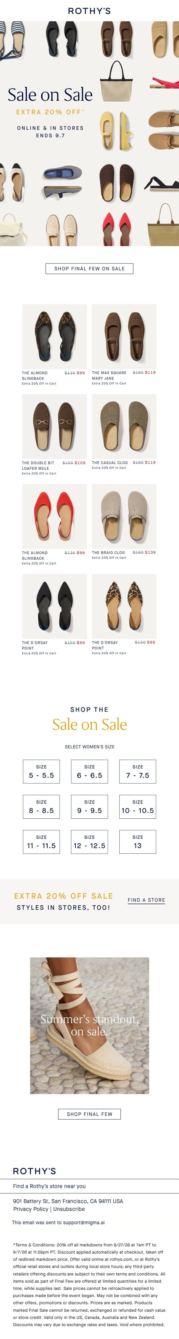 Last call for sale on sale. email from Rothy's screenshot