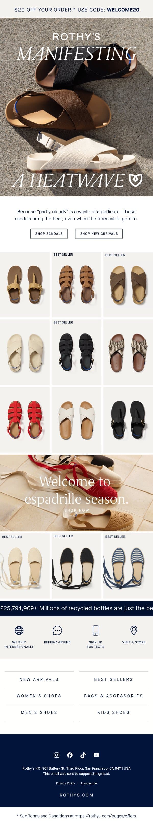 Sandals, sun, repeat. ☀️ email from Rothy's screenshot