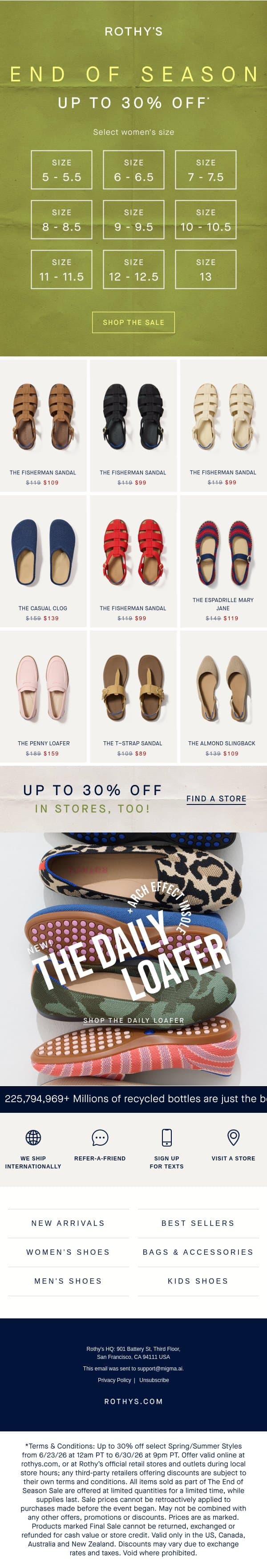 Your size. On sale. Easy now. email from Rothy's screenshot