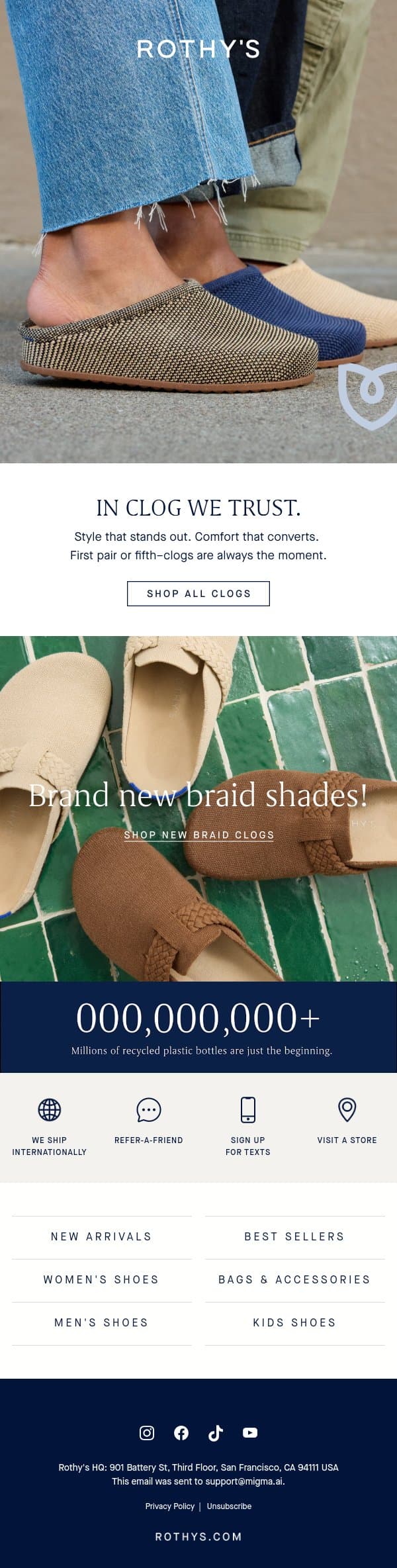 Go clog wild. email from Rothy's screenshot