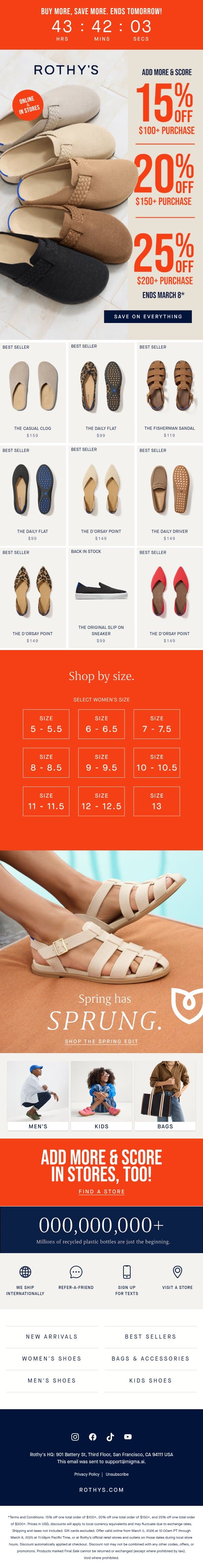 Gasp. Your savings END TOMORROW! email from Rothy's screenshot