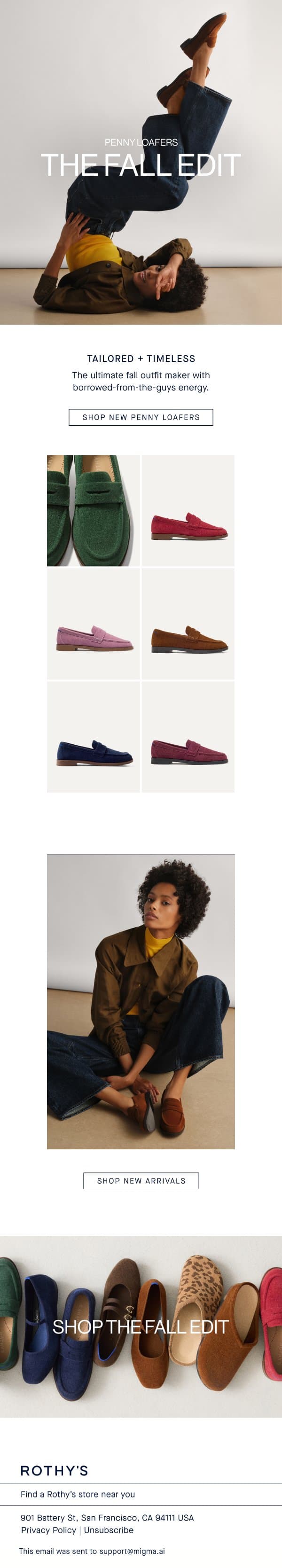 The Fall Edit: The Penny Loafer. email from Rothy's screenshot