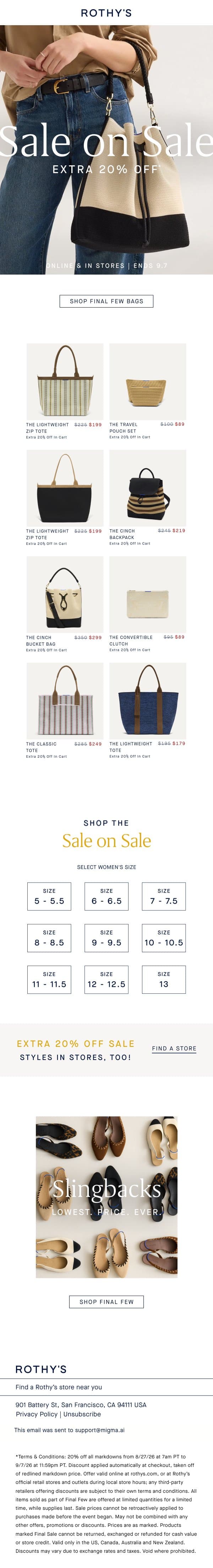 The extra-extra sale. email from Rothy's screenshot