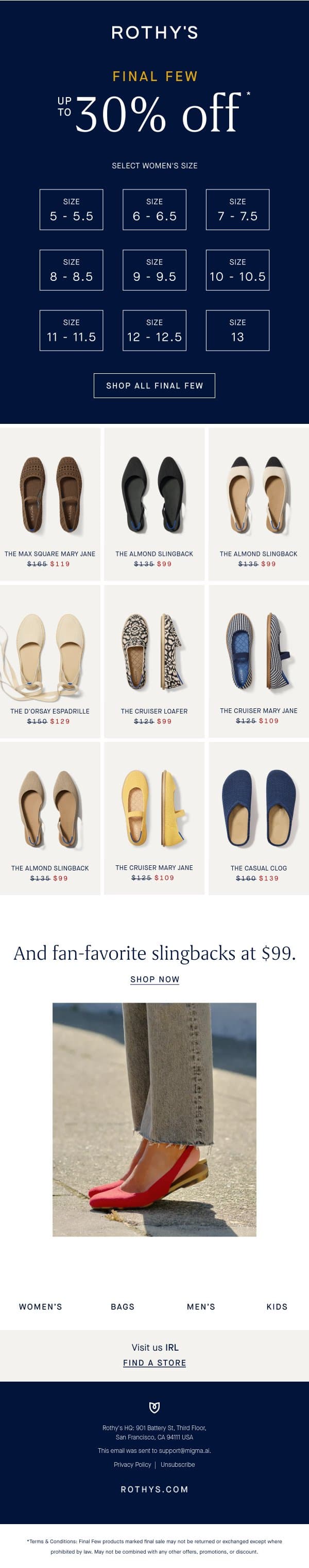 All this and up to 30% off, too. email from Rothy's screenshot