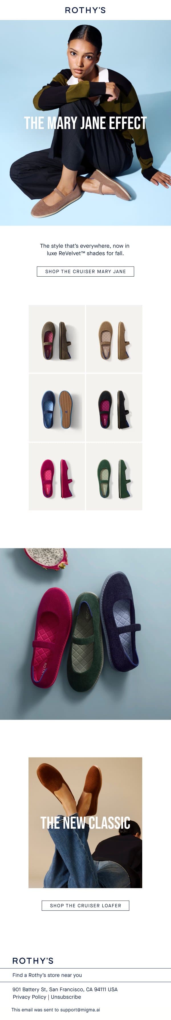 FALL. CRUISER. MARY JANES. email from Rothy's screenshot