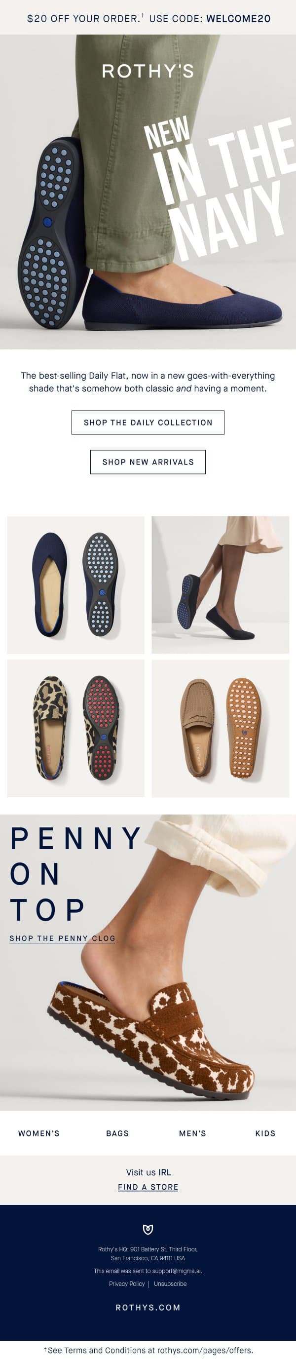 Your favorite color’s favorite flat. email from Rothy's screenshot