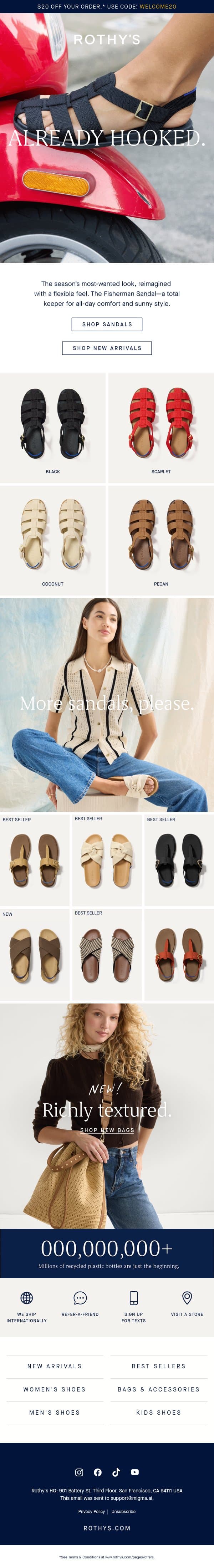 The Fisherman Sandal is BACK! email from Rothy's screenshot