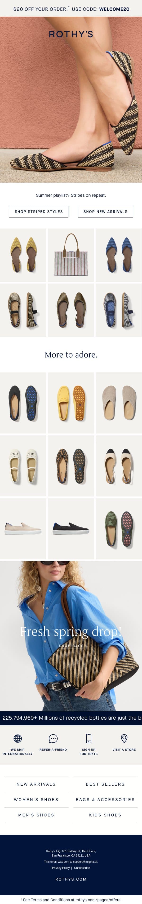 Press play on summer stripes. email from Rothy's screenshot