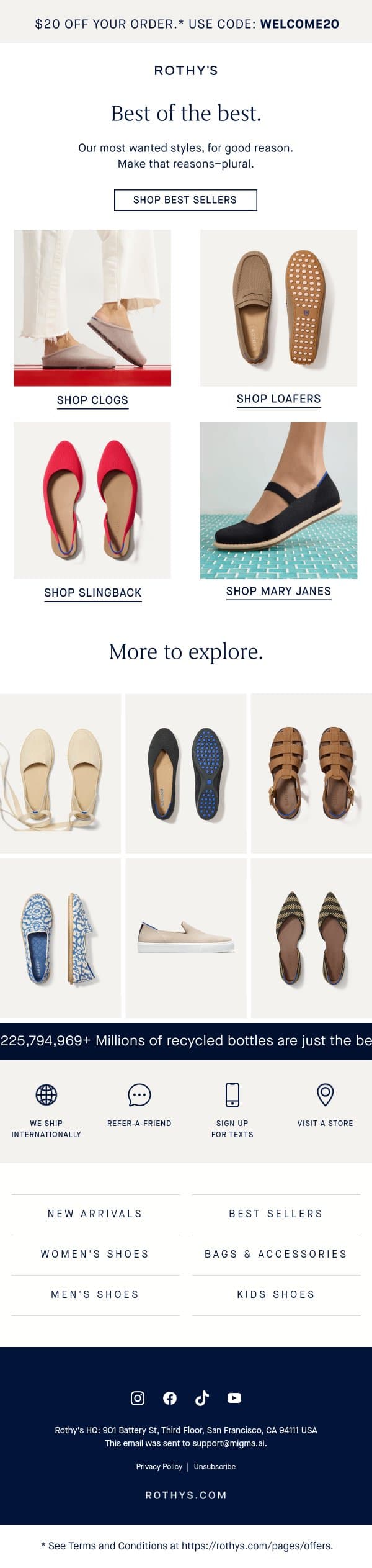 Now THESE are best sellers. email from Rothy's screenshot