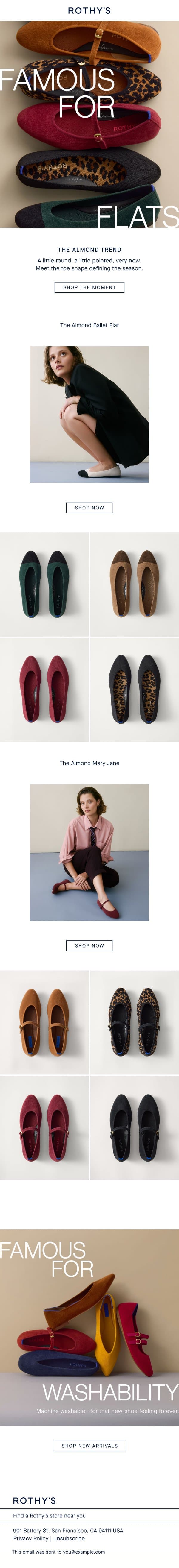 NEW ALMOND COLLECTION email from Rothy's screenshot