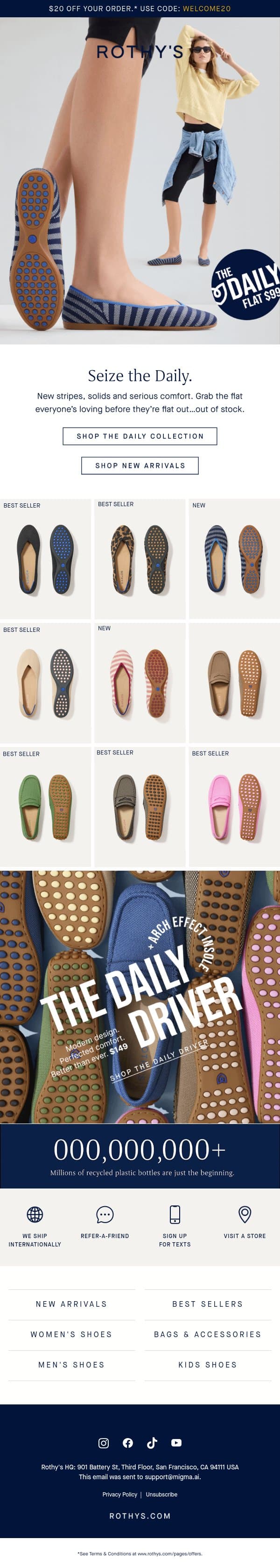 Your Daily fave’s just $99. email from Rothy's screenshot