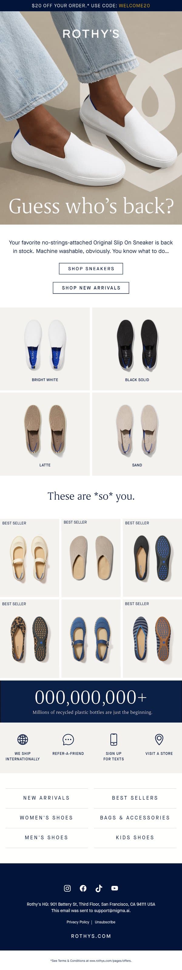 The slip on sneak is back! email from Rothy's screenshot