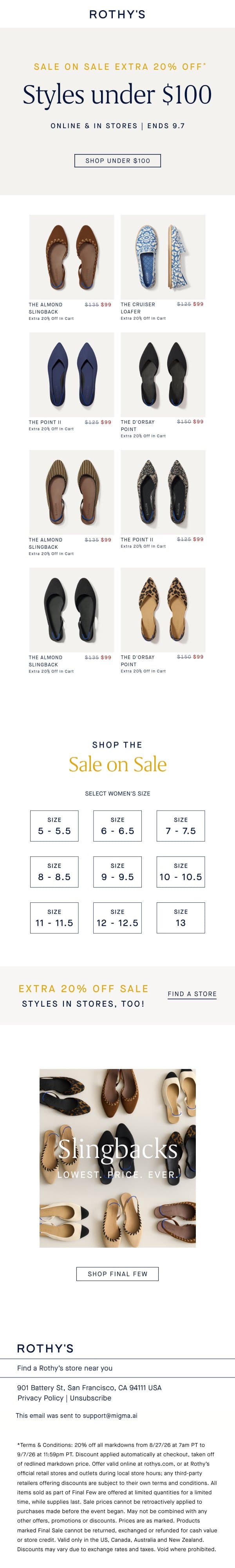 Keep it under $100. email from Rothy's screenshot