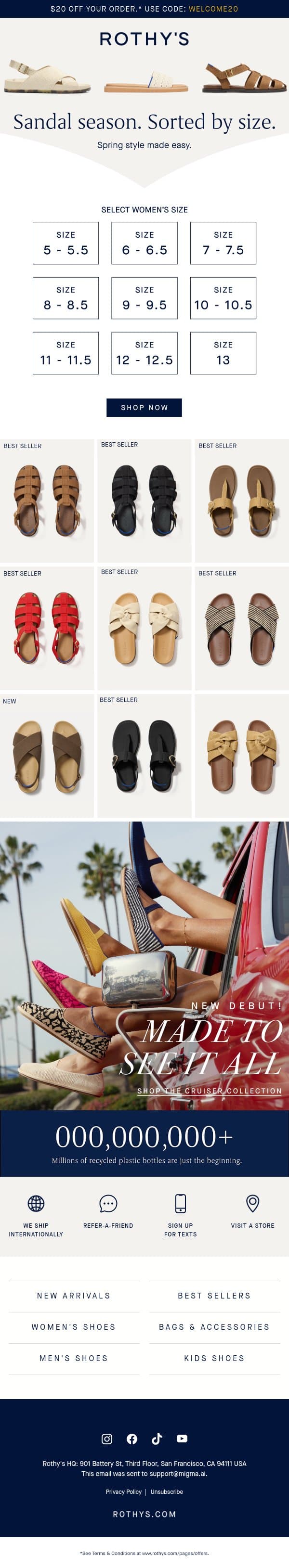 Your sandal search is over. email from Rothy's screenshot