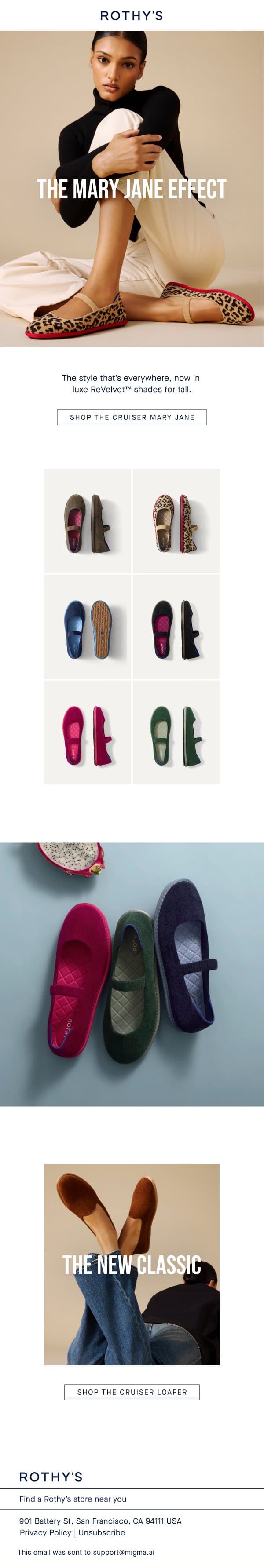 Seen everywhere: Cruiser Mary Janes. email from Rothy's screenshot