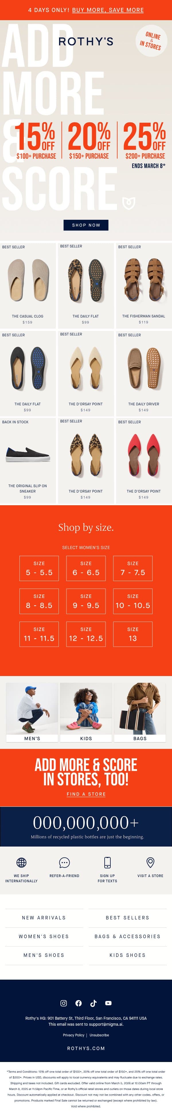 Psst…Wanna’ go big & save BIGGER? email from Rothy's screenshot