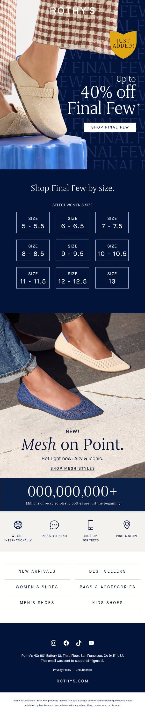 Best-selling Braid Clog in Final Few! email from Rothy's screenshot