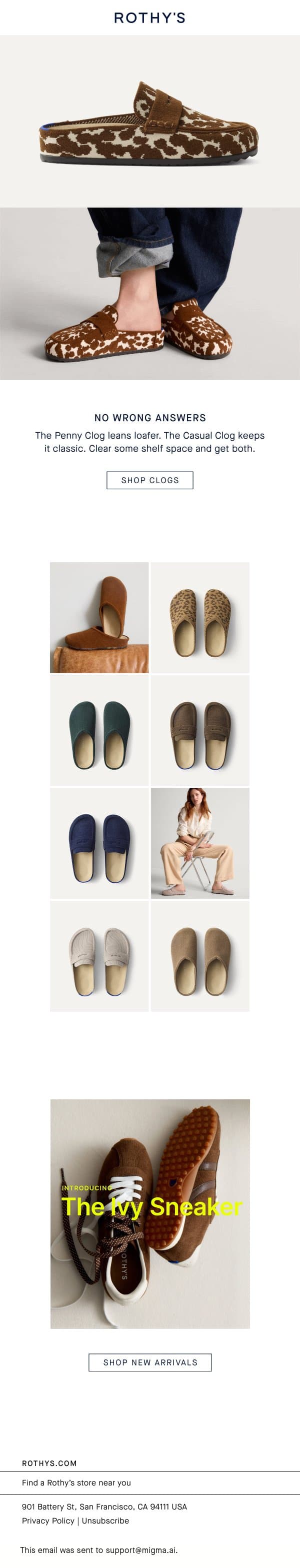 Clog question… email from Rothy's screenshot