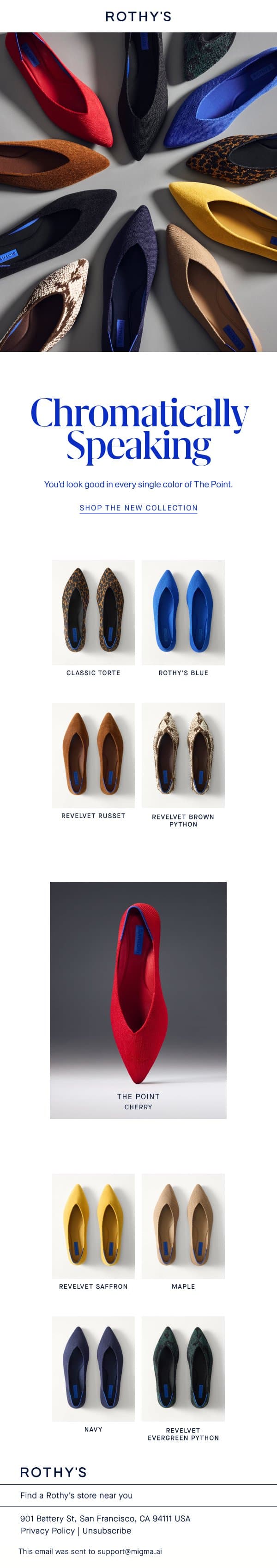 The Point? We love color. email from Rothy's screenshot