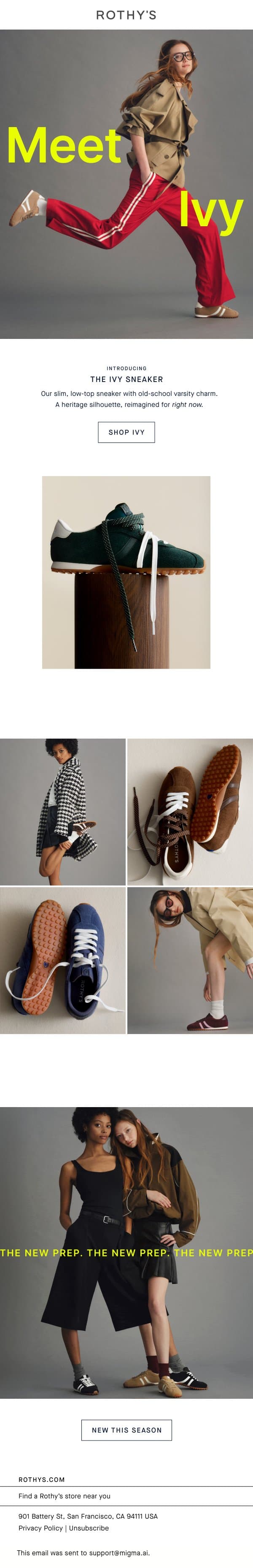 NEW! THE IVY SNEAKER email from Rothy's screenshot