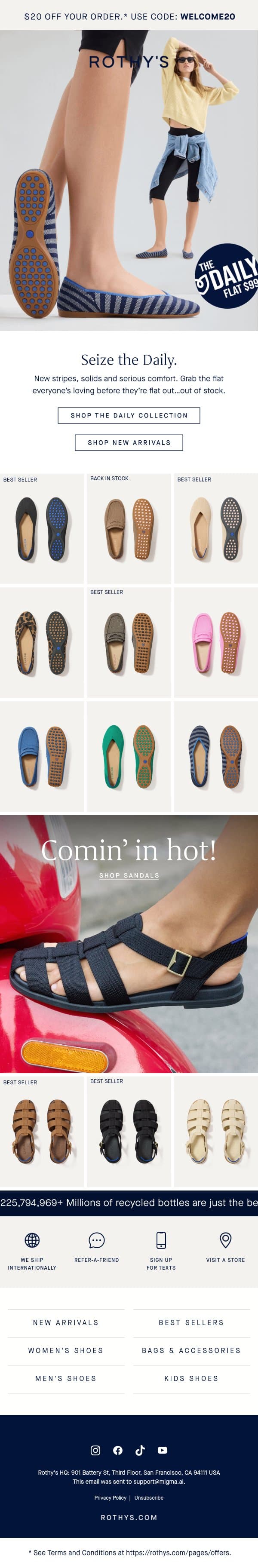 The $99 Daily Flat earns its stripes. email from Rothy's screenshot