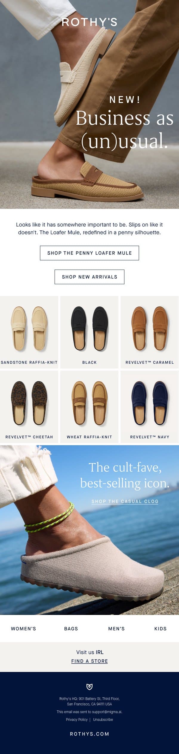 Penny Loafer + Mule = NEW. email from Rothy's screenshot