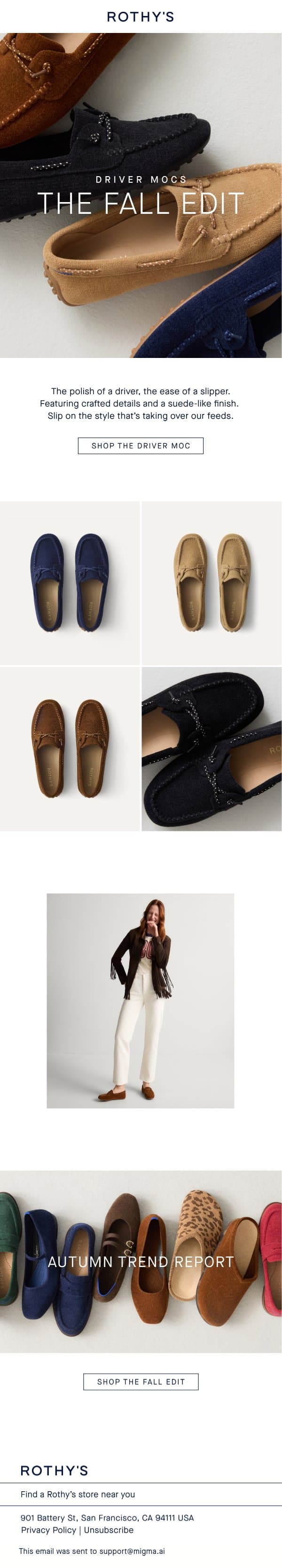 New to the Fall Edit: Driver Mocs email from Rothy's screenshot