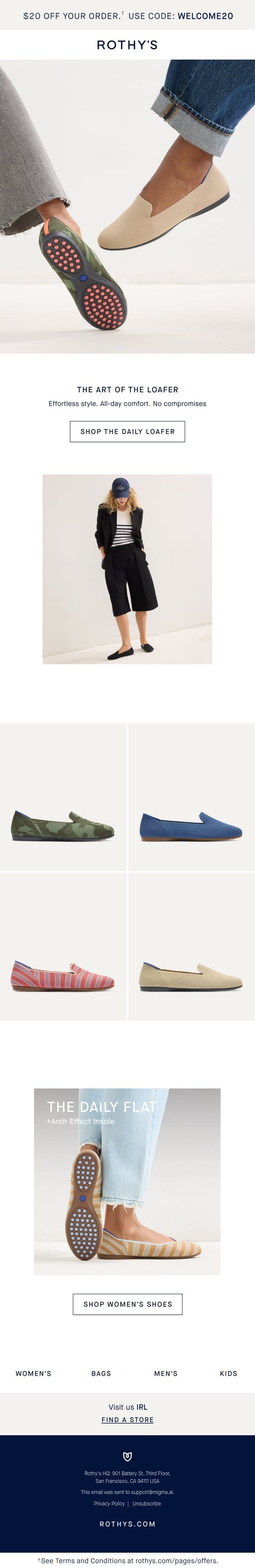 A study in loafer style. email from Rothy's screenshot