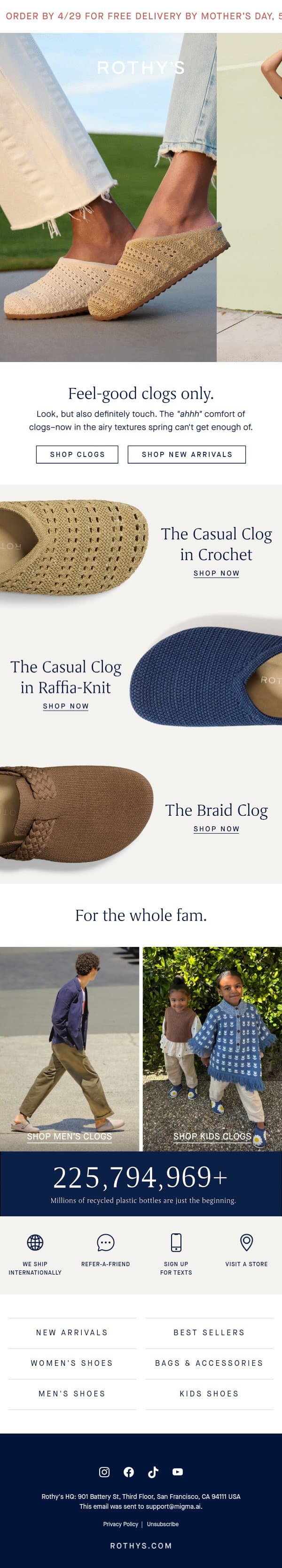 WAIT–CROCHET CLOGS?? email from Rothy's screenshot