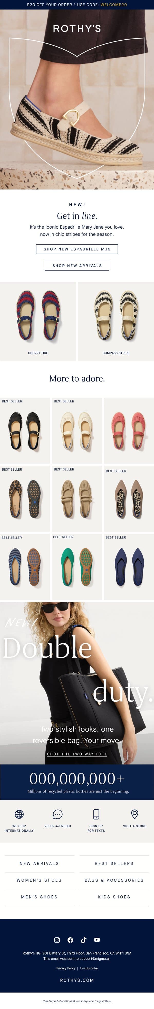 NEW Striped Espadrille MJs! email from Rothy's screenshot
