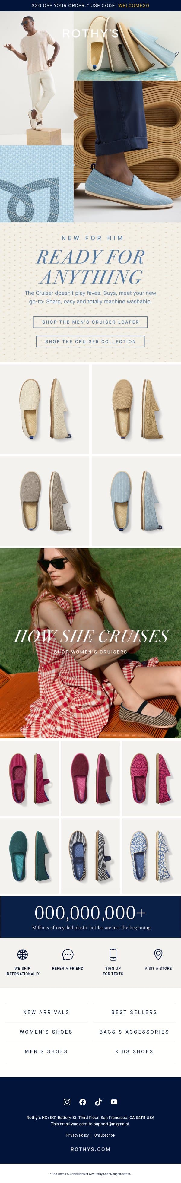 NEW MEN’S CRUISER LOAFER email from Rothy's screenshot