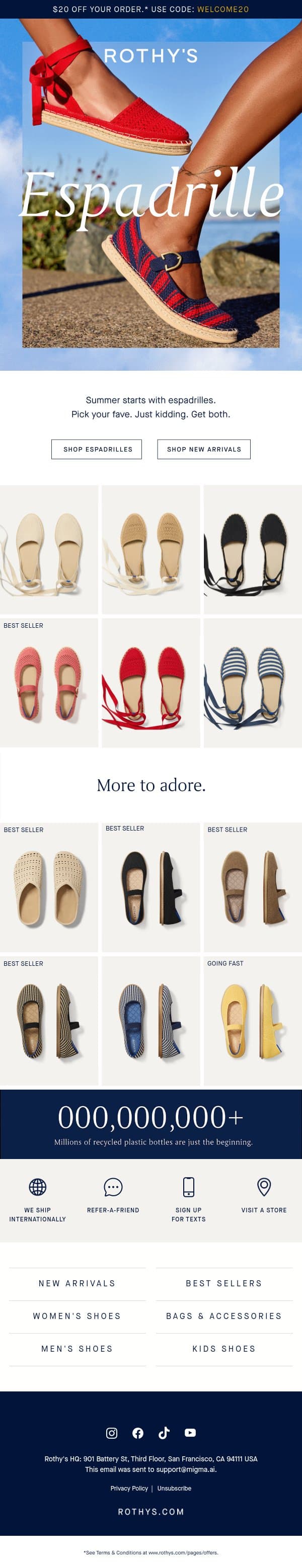 In our espadrille era. email from Rothy's screenshot