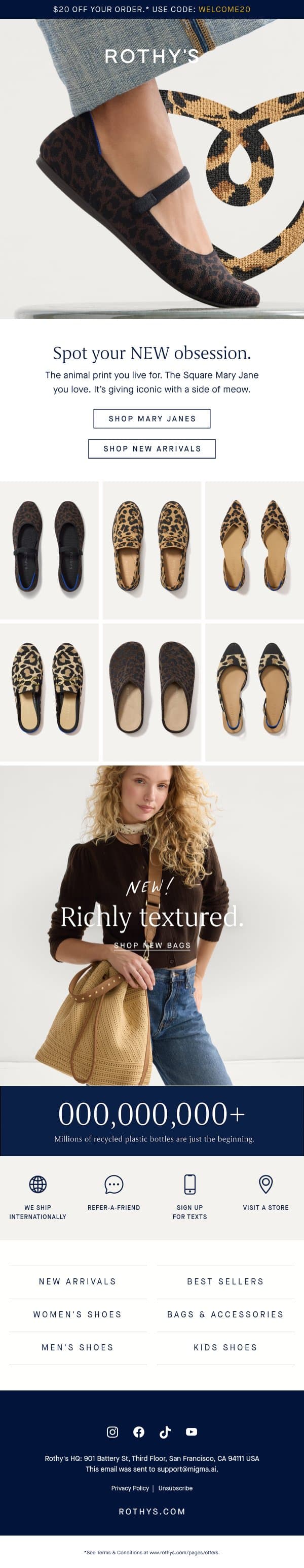 MEOW! New Square Mary Jane. 🐆 email from Rothy's screenshot