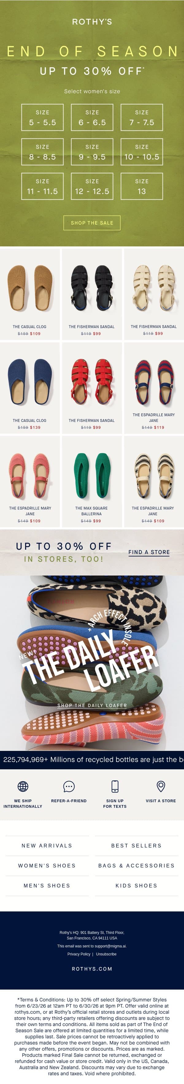 Psst. Your size is on sale. email from Rothy's screenshot