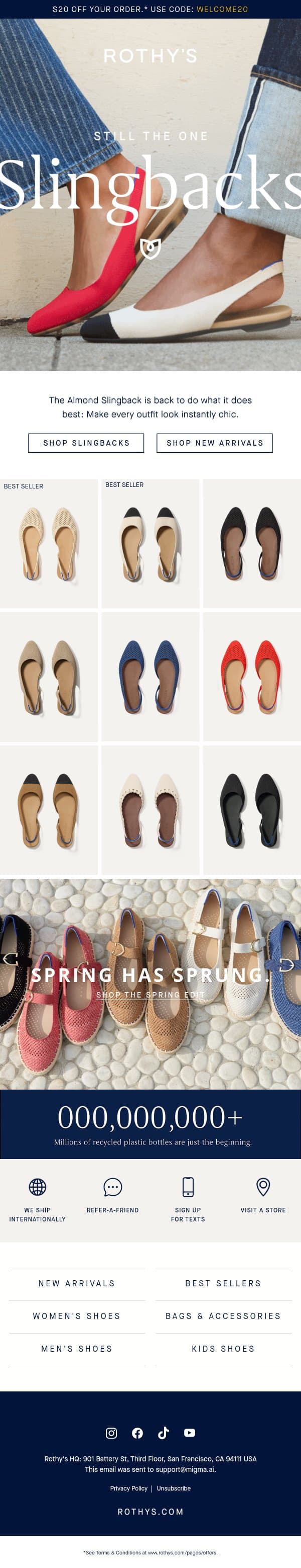 Slingback season starts…NOW. email from Rothy's screenshot