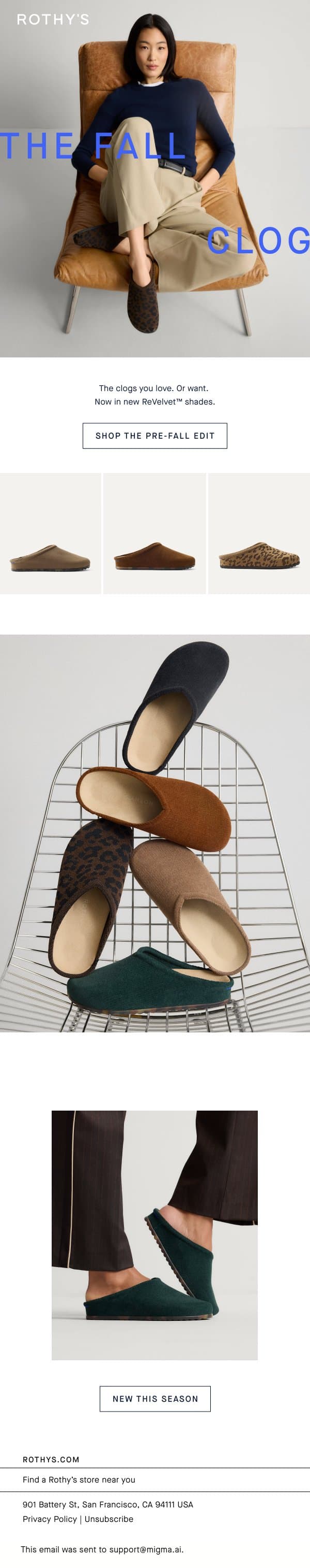 Your cooler day clog. email from Rothy's screenshot