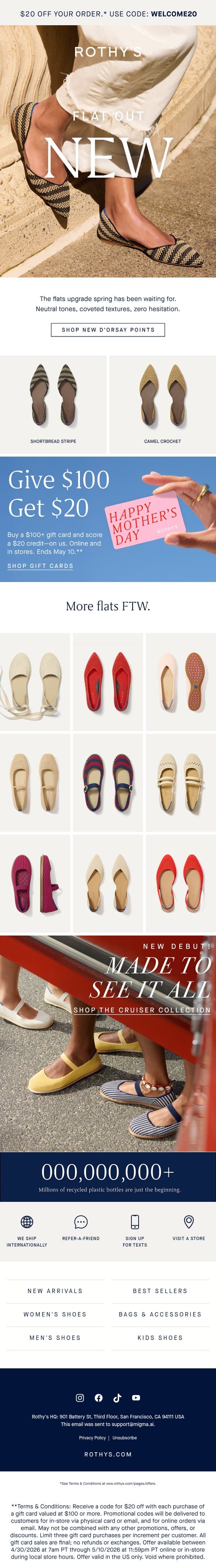 New flats. Very spring. Very yes. email from Rothy's screenshot