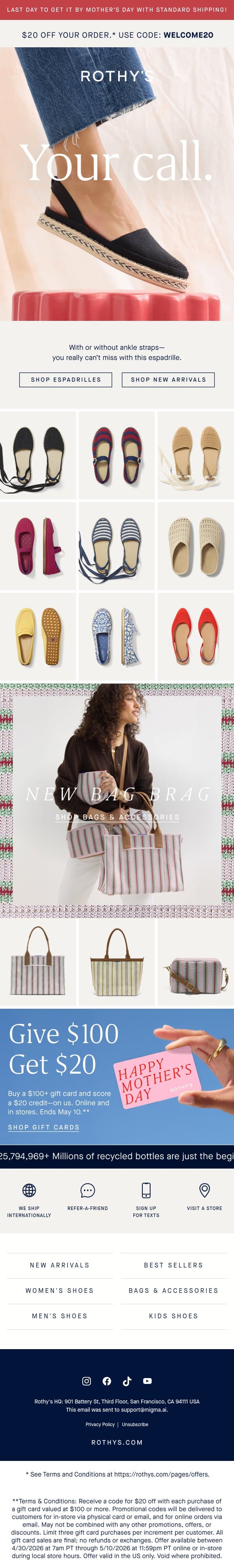 The espadrille that’s twice as wearable. email from Rothy's screenshot