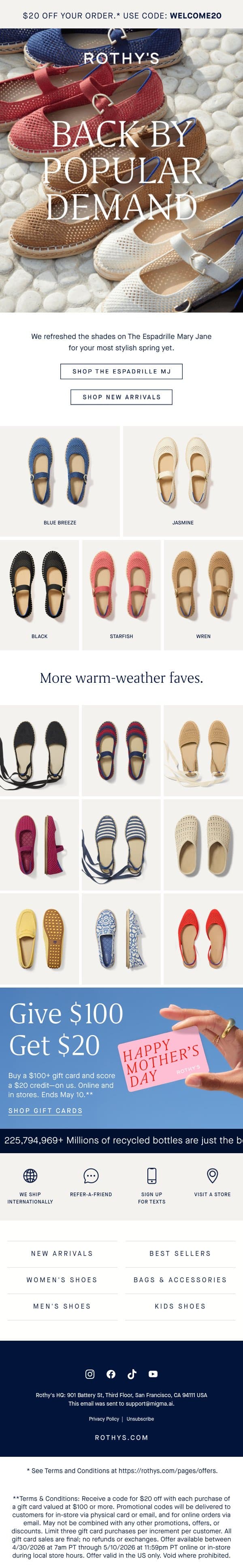 Fave Espadrille MJ shades are back! email from Rothy's screenshot