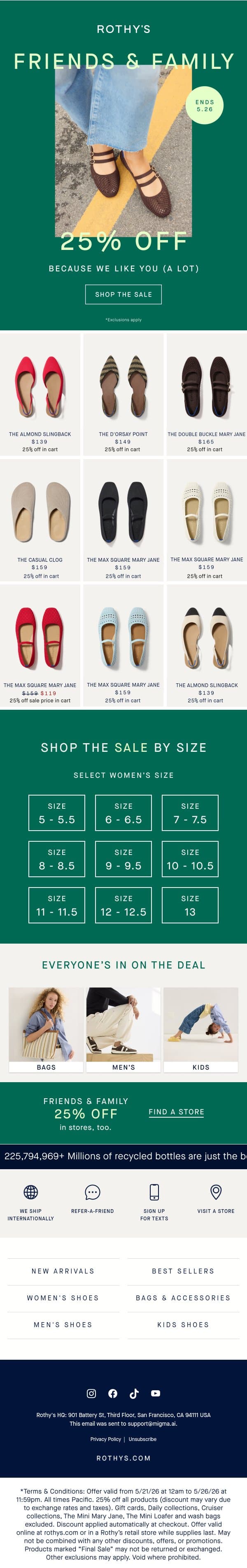 Select Flats 25% off. email from Rothy's screenshot