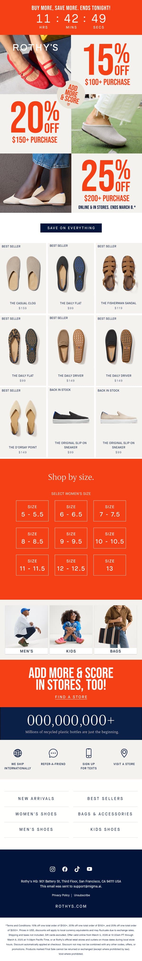 FINAL HOURS to buy more, save more‼️ email from Rothy's screenshot