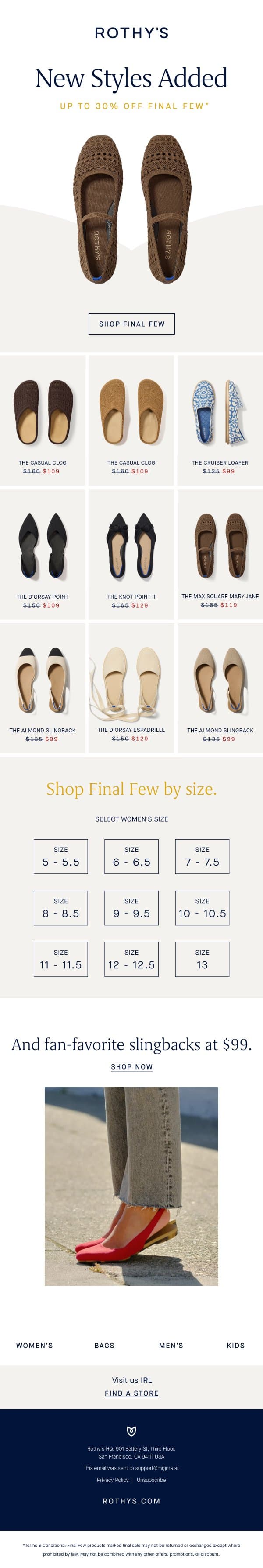 Can’t believe *these* are in Final Few. email from Rothy's screenshot