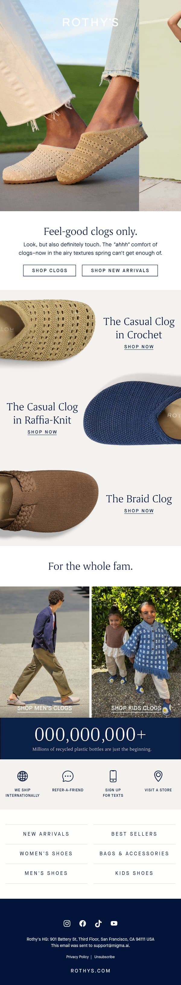 Your fave clogs, now in CROCHET. email from Rothy's screenshot