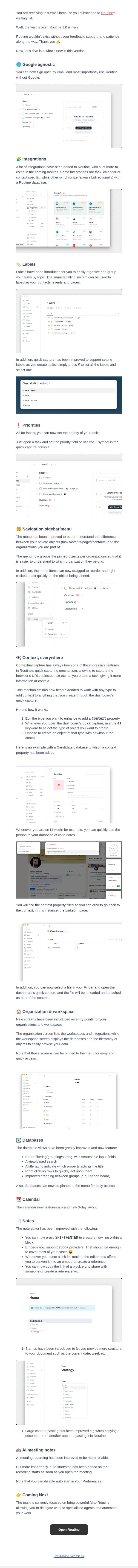 Routine 1.0 email from Routine screenshot