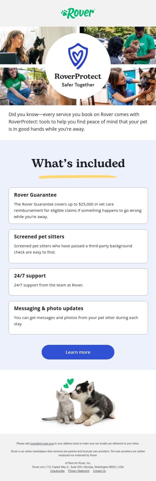 Your pet’s in good hands with RoverProtect email from Rover screenshot