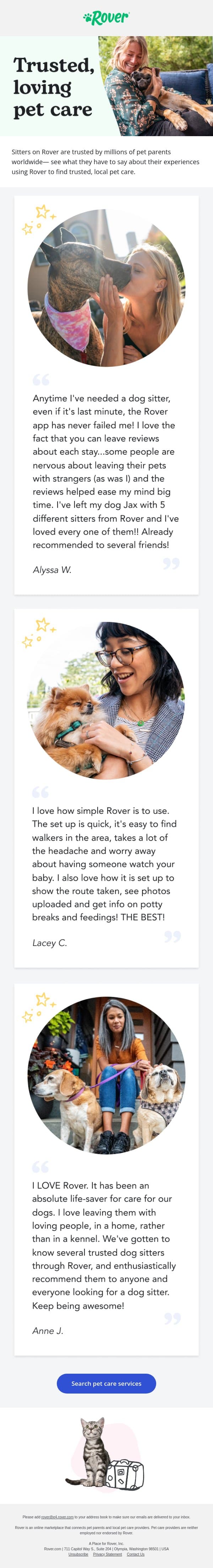 See what pet parents are saying about Rover email from Rover screenshot